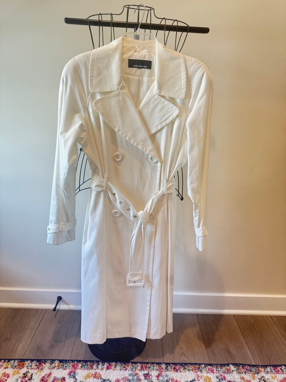 Jones New York Ivory Double-Breasted Belted Trench Coat Size Medium